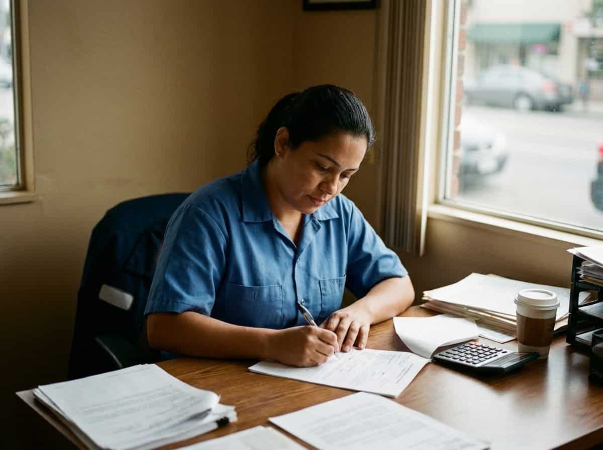 Prestador de serviço assinando documentação de seguro em escritório
