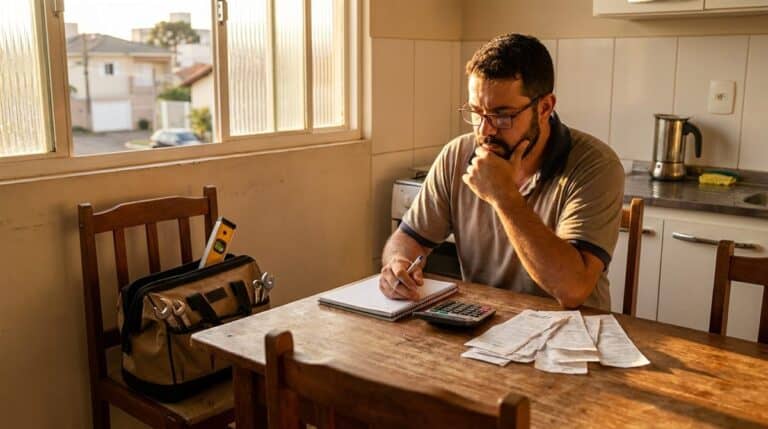 Encanador brasileiro organizando pró-labore e finanças pessoais em Maringá