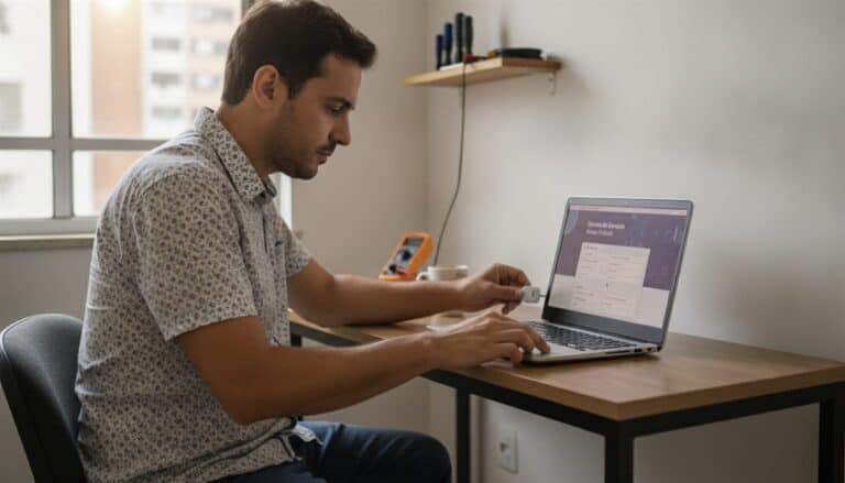 Prestador brasileiro inserindo o token de certificado digital no notebook para acessar o sistema fiscal